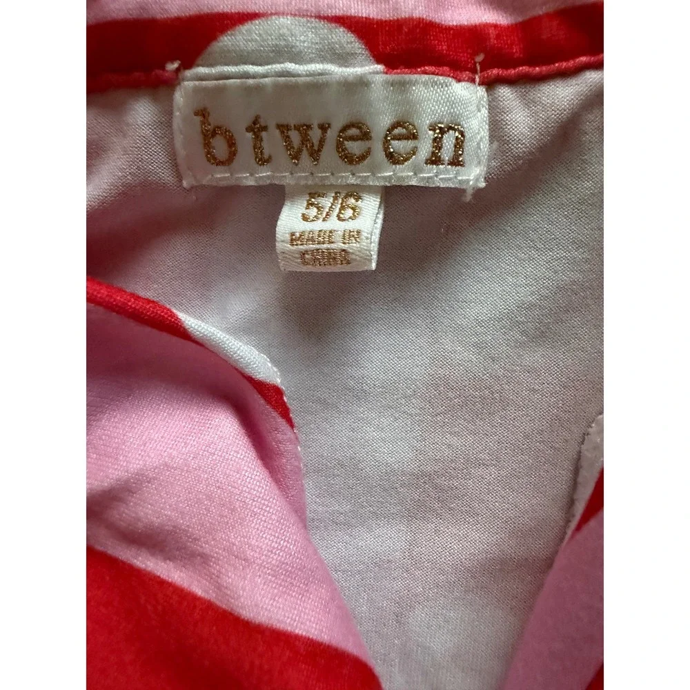 BTWEEN Girls Heart Pajama Set Pink Red Stripe w/ Gem Button Accents & Shorts 5/6